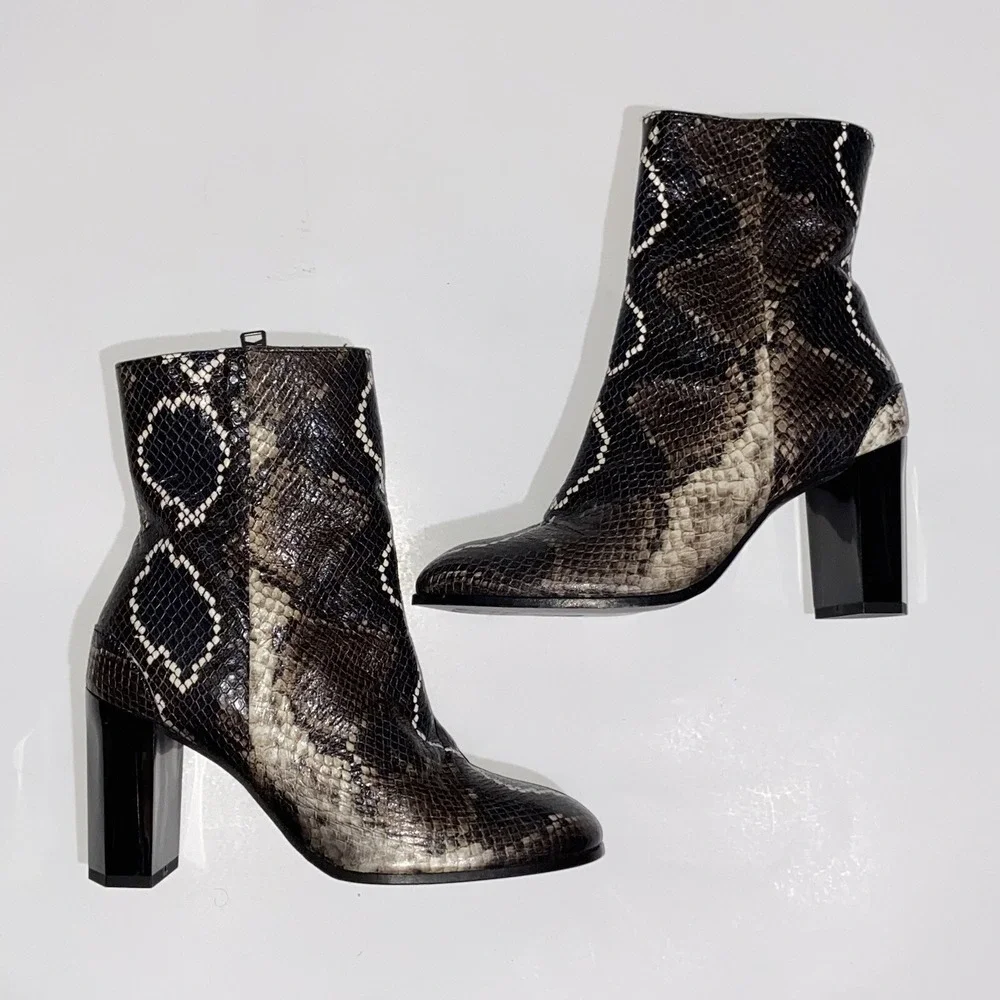 All Saints Roka Leather Snake Boots Bootie Brown Black AllSaints $398